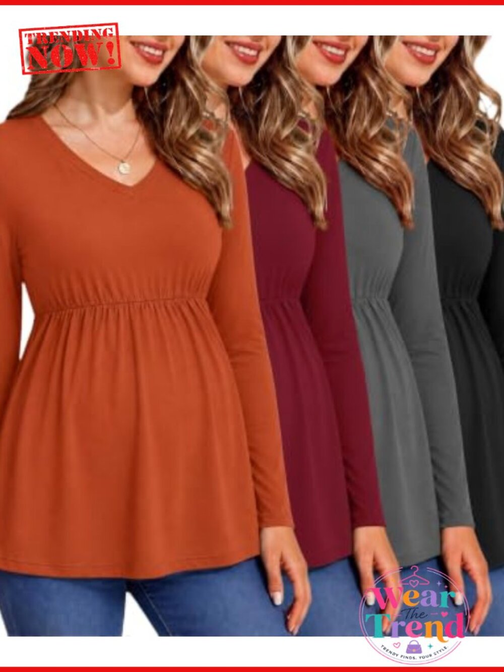 Ekouaer Maternity Long Sleeve V Neck T Shirt Top 4 Pack Pregnancy - Picture 1 of 6